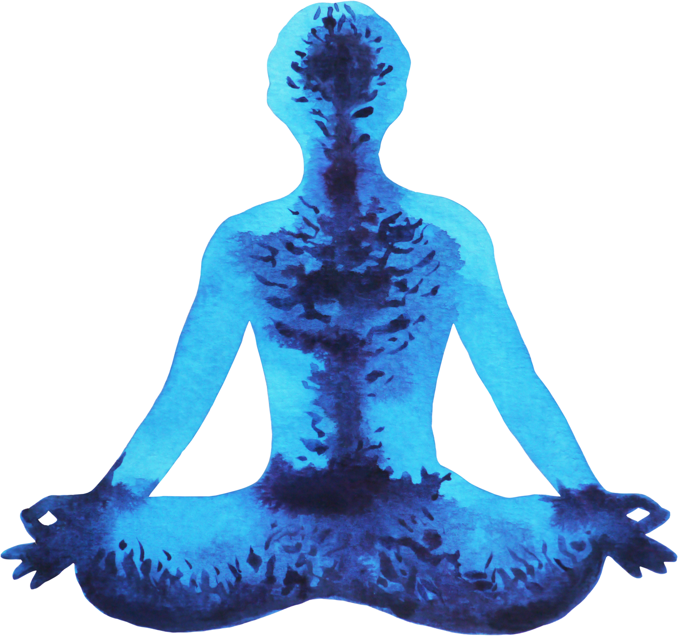 blue human body meditation yoga chakra watercolor painting illustration